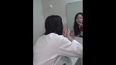 BTS - Japanese Schoolgirl in the Bathroom Washing Cum off her Face - Real Sex with Baebi Hel