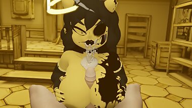 Cum on the Face Bendy and the Ink Machine Angel Jerks off a Dick with her Big Breasts for a Guy