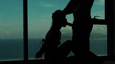Artistic Silhouette - Tied up Asian Teen Sucking Dick with an Ocean View - Baebi Hel