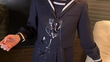 Sperm Bukkake on Japanese School Girl in Sailor Uniforms