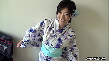 Japanese brunette kimono lady  Saki Aoyama  cock sucking,uncensored.